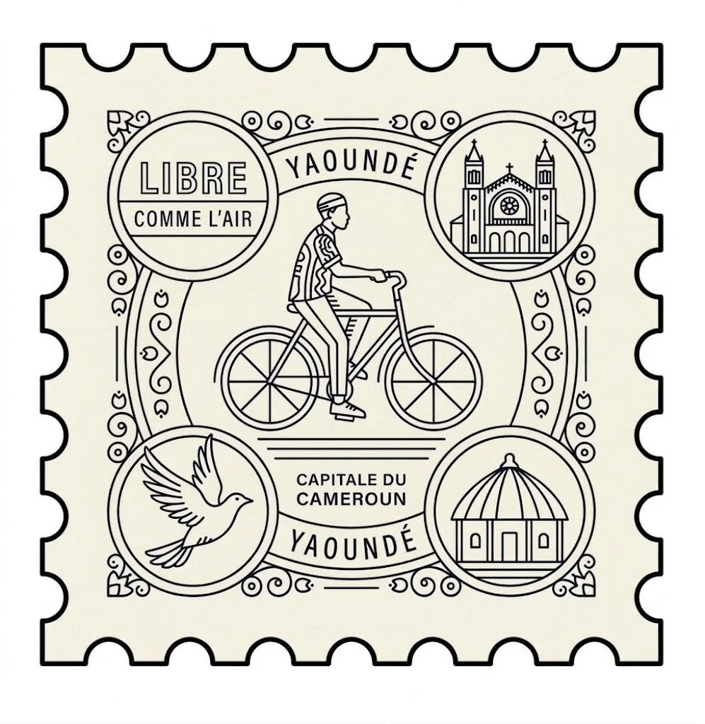 Libre comme L'air postage stamp illustration featuring Yaoundé, Cameroon
